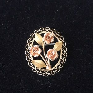 Krementz  Vintage Rose & Yellow Gold Brooch